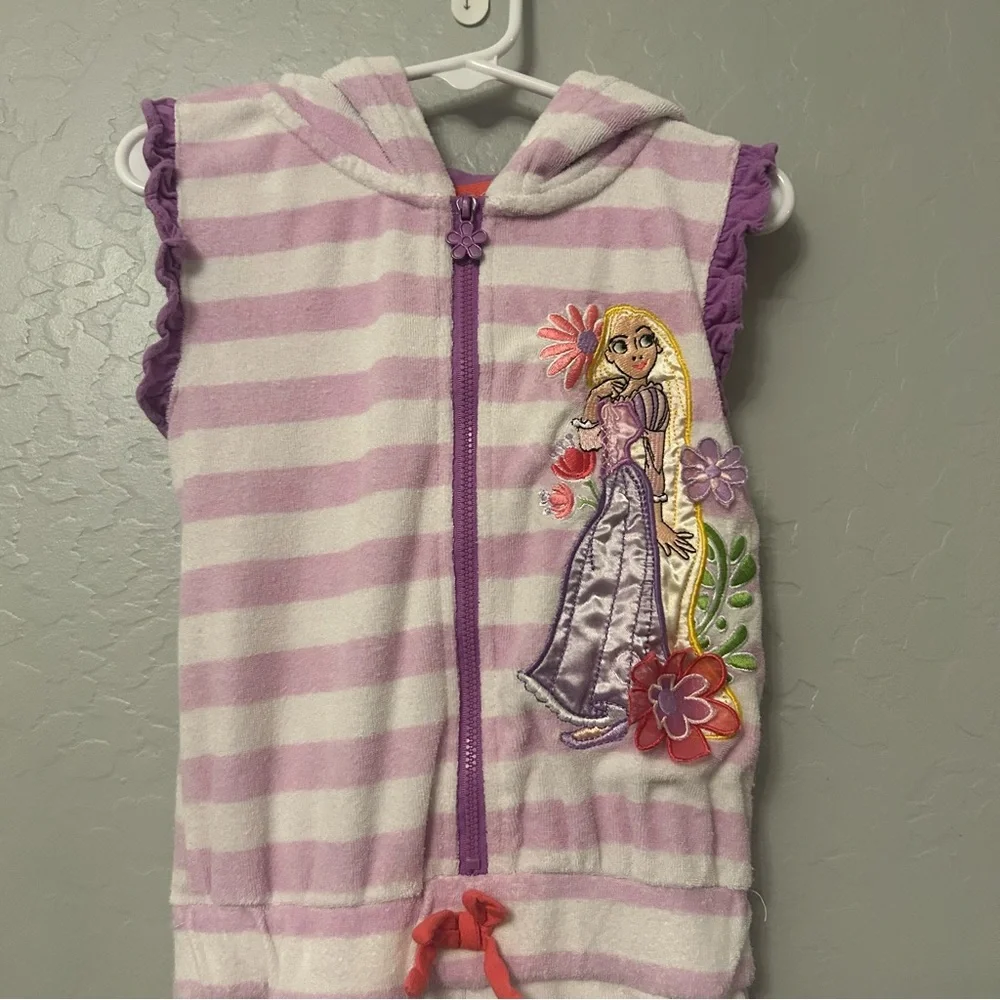 Disney Rapunzel purple and white striped shorts romper terry swim cover up 5/6